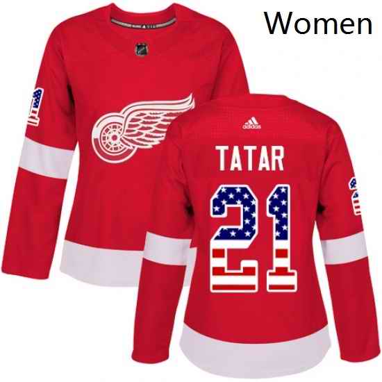 Womens Adidas Detroit Red Wings 21 Tomas Tatar Authentic Red USA Flag Fashion NHL Jersey